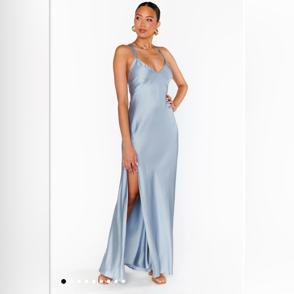 Show Me Your MuMu Anderson Maxi Dress Blue Satin